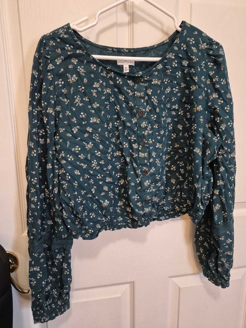 True Craft Teal Floral Button-Front Blouse